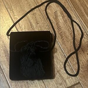 VINTAGE CARLA MARCHI Black Velvet Crossbody Bag with Tassel